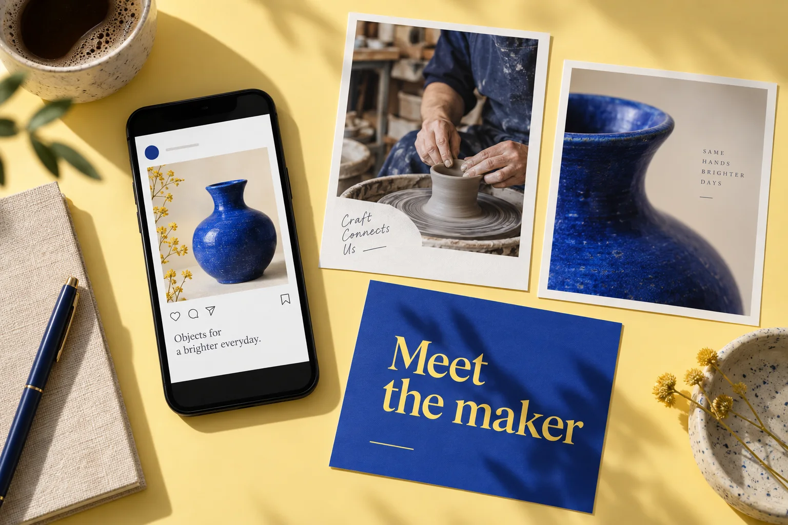 A coordinated set of product, behind-the-scenes and maker story social posts