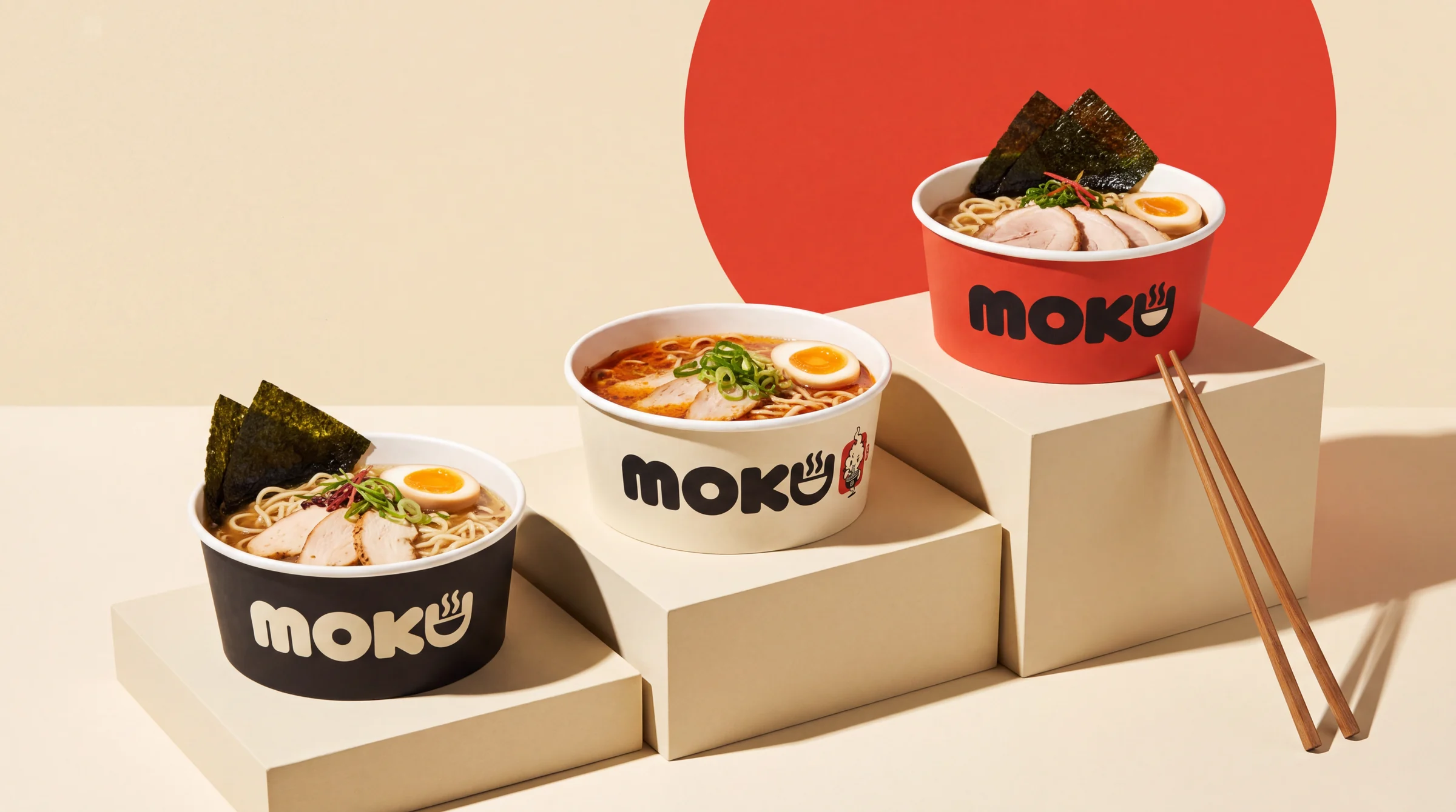 MOKU ramen bowl and packaging display