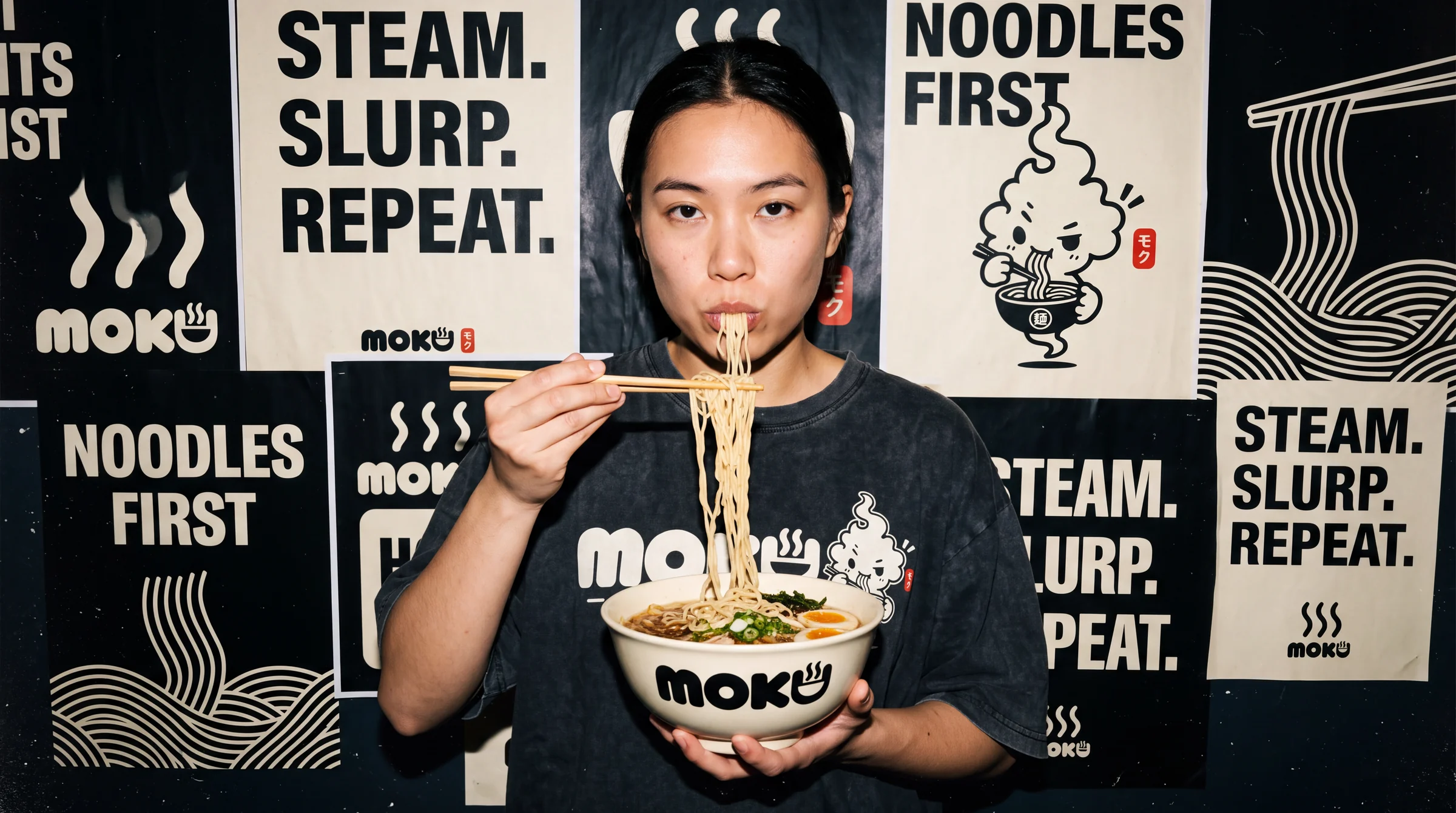 Portrait holding a MOKU ramen bowl