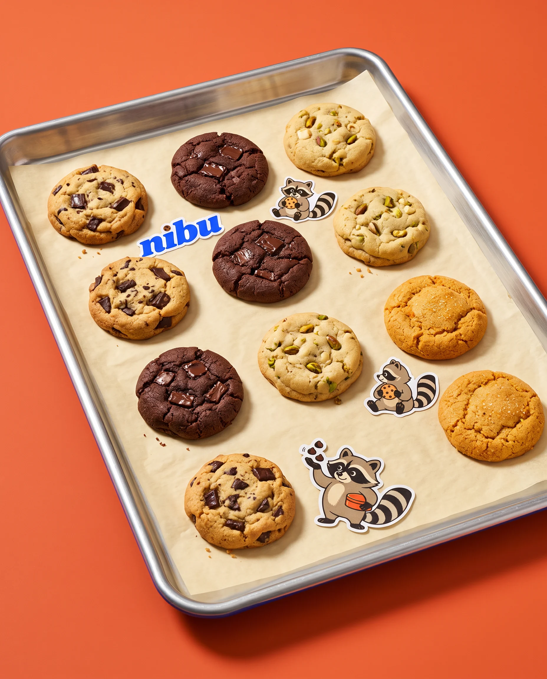 NIBU cookies arranged on a serving tray